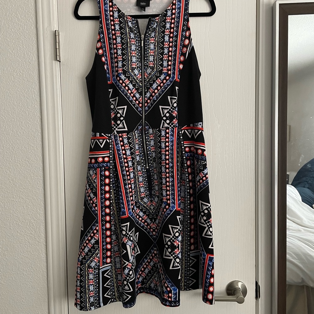 Mossimo Supply Co. Black Geometric Print Dress with Red and Blue Accents